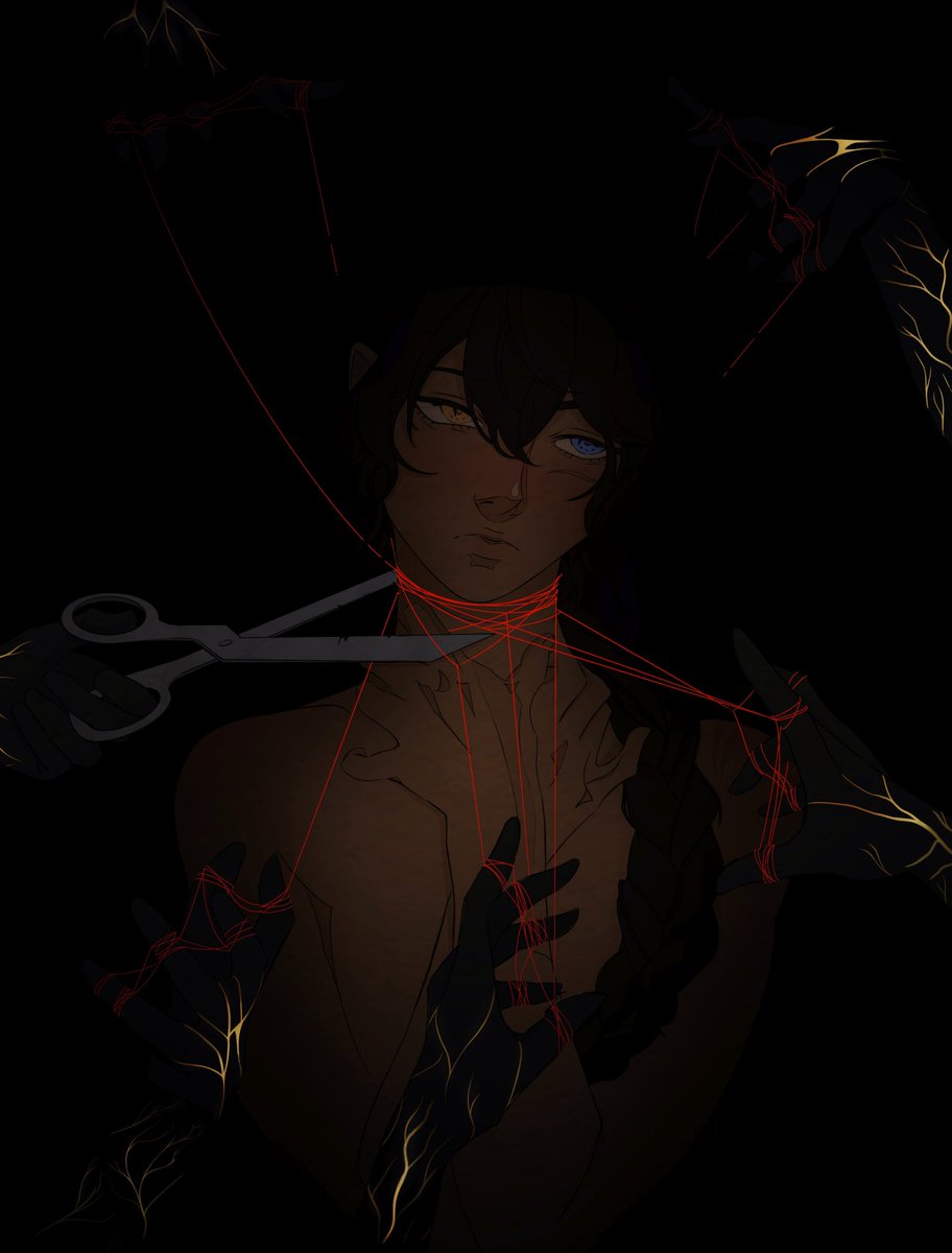 "Strangled By Fate"
New art for "Sing, O Muse, of Agony"
So many prophecies. So many paths... And yet, it's too dark to tell where any of them will lead to.

Link to the Fic: archiveofourown.org/works/64488046…