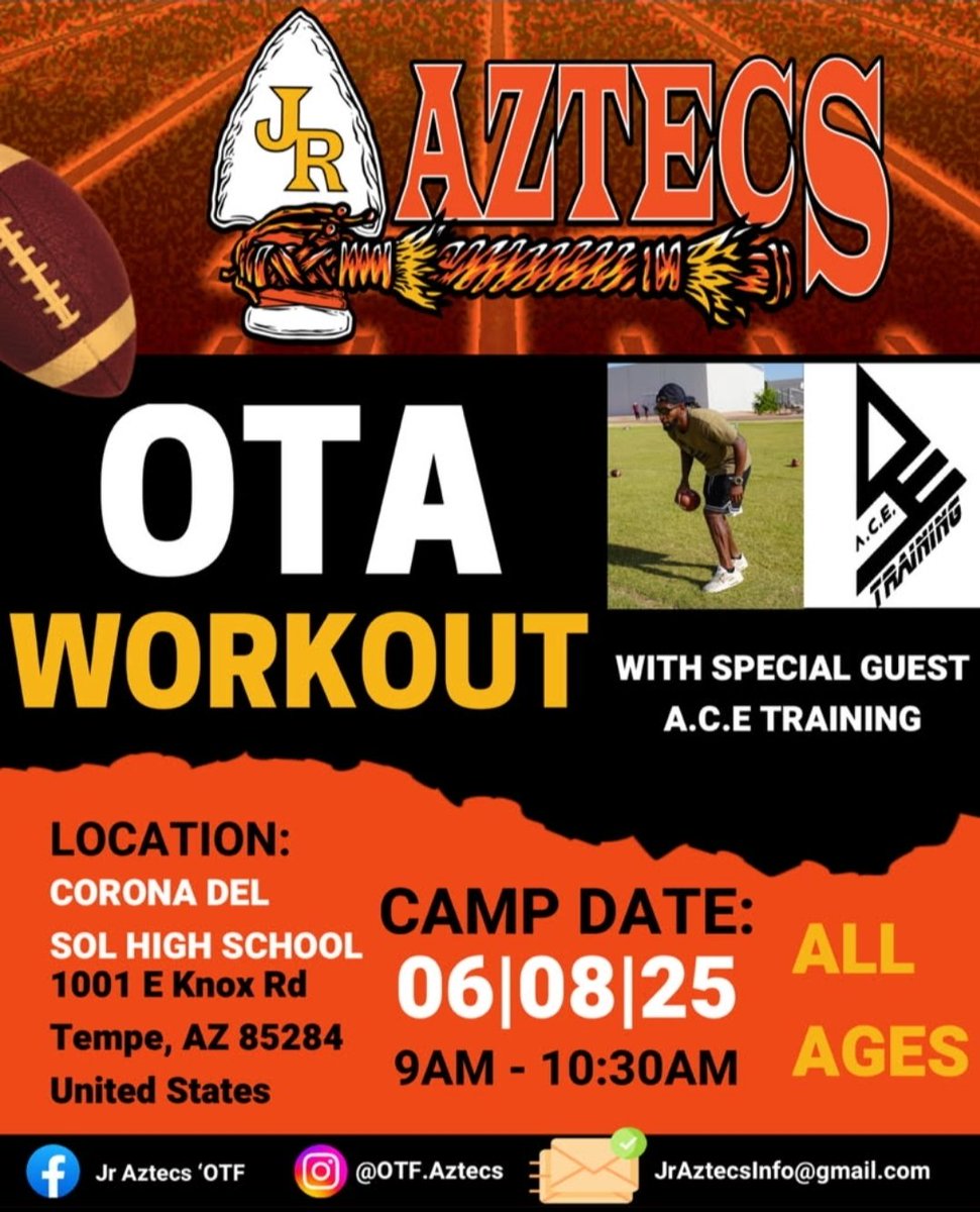 Off-season workouts with special guest A.C.E Training and Kennards HOGS &amp; DAWGS. Looking forward to seeing everyone this weekend.  
   
You know the slogan! 1% Better Everyday #JrAztecs