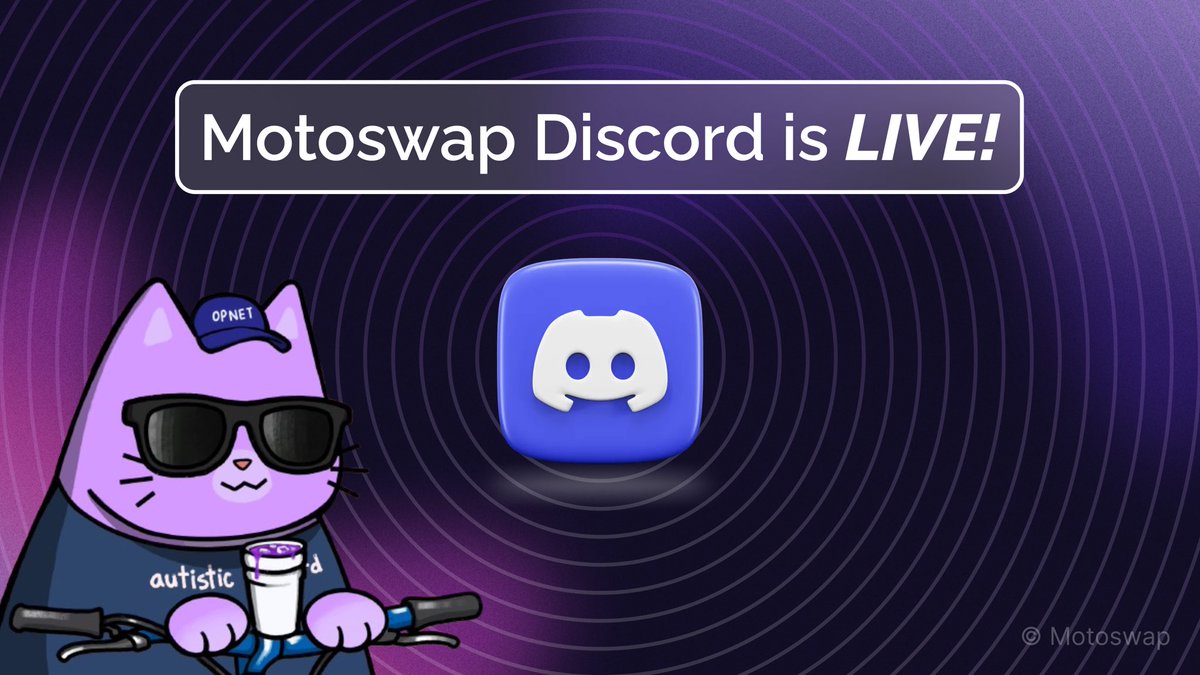 Motoswap (@motoswapbtc) on Twitter photo The MotoSwap Discord just got a full refresh ๐โโฌ๐ต
New structure, clearer channels, and a better way to plug into the Bitcoin DeFi movement!
Whether you're swapping, staking, or chasing Motocats - this is where it all starts. The MotoSwap Discord just got a full refresh ๐โโฌ๐ต
New structure, clearer channels, and a better way to plug into the Bitcoin DeFi movement!
Whether you're swapping, staking, or chasing Motocats - this is where it all starts.