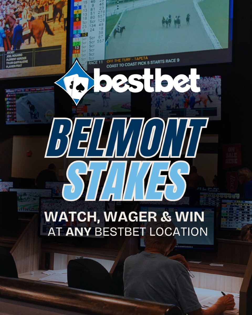 Belmont Stakes is today! 🏇 Don’t miss your chance to watch, wager, and win at any bestbet location. Mutuels line opens at 11:30 AM—let’s ride!

#bestbet #JAX #OP #STA #BelmontStakes #TripleCrown #HorseRacing #WatchWagerWin #RaceDay #LiveBetting
