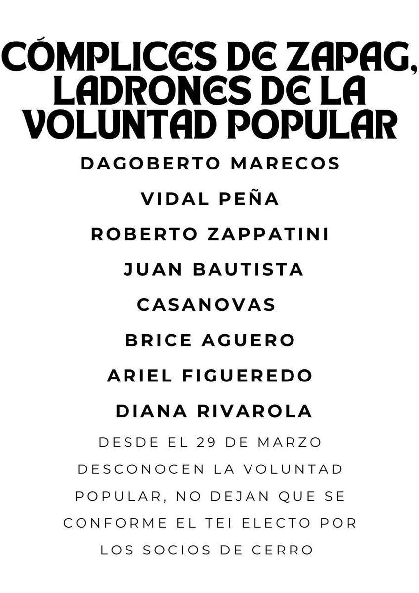 Movimiento 1ro de Octubre (@1erodeoctubrepy) on Twitter photo Usurpadores de la Voluntad, empleaditos de Zapag para no respetar la voluntad popular y amañar asambleas sus cómplices los miembros de CD <a href="/vga1950/">victor gonzalez acosta a.</a> <a href="/victorhugopy/">Víctor Hugo Ibarrola</a> <a href="/Jcpett1/">JC Pettengill</a> Usurpadores de la Voluntad, empleaditos de Zapag para no respetar la voluntad popular y amañar asambleas sus cómplices los miembros de CD <a href="/vga1950/">victor gonzalez acosta a.</a> <a href="/victorhugopy/">Víctor Hugo Ibarrola</a> <a href="/Jcpett1/">JC Pettengill</a>