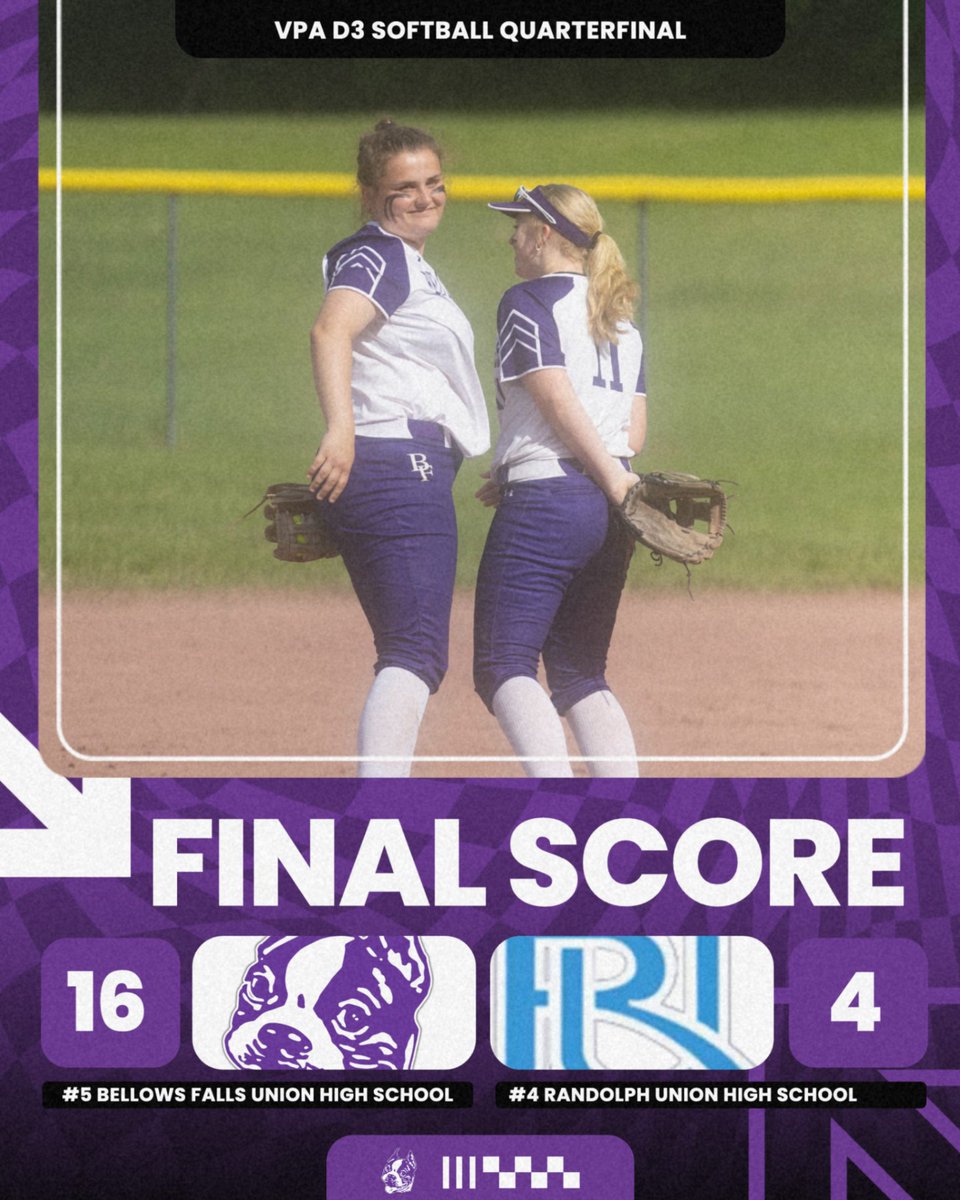 FINAL – D3 Quarterfinals
BF 16, Randolph 4 (F/5)

Izzy Stoodley: 2-3, 3B, 7 K in the circle
Grace Hayes: 2-2, HR
Bri Mulverhill: 1-4, 3B

Terriers head to the D3 Semifinals for the 3rd straight year!
They’ll face the Oxbow/Mill River winner Tuesday 🐾🥎 

#BleedPurple