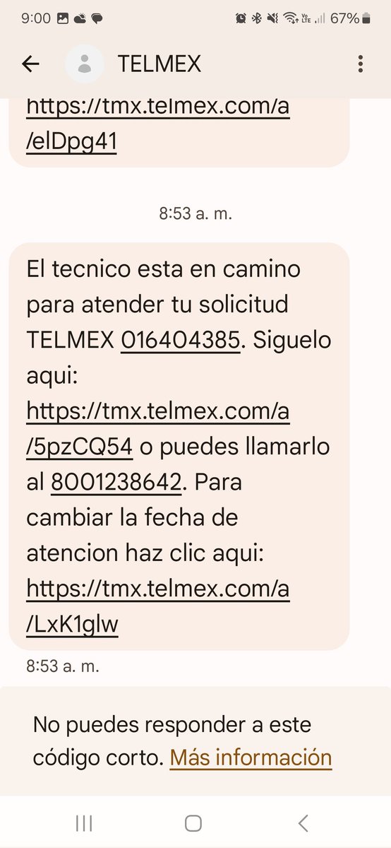 YiniGaLo's tweet photo. @TELMEXSoluciona @telmex su servicio de atención a fallas es pésimo, desde el 25 de abril no tengo servicio y por más llamadas y folios sigo igual. Por cierto póngale a Antonio un wazw porque lleva dos días perdido buscando la dirección y no llega https://t.co/YCsUz6rV62