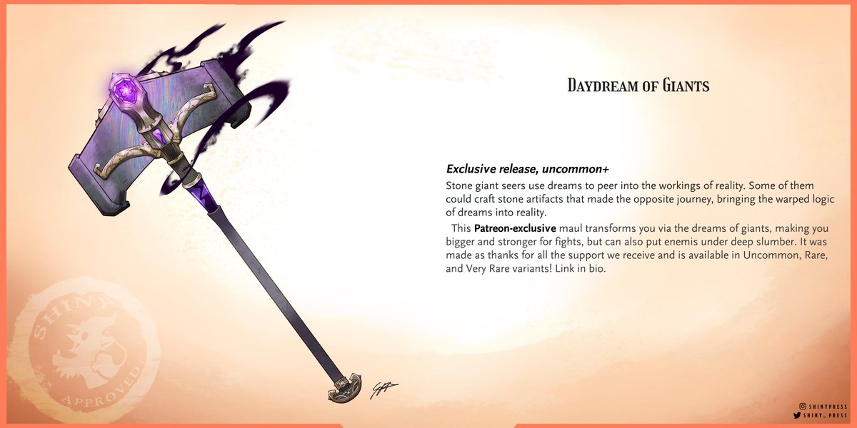 🔥 Stone giant seers use dreams to peer into the workings of reality. Some of them could craft stone artifacts that made the opposite journey, bringing the warped logic of dreams into reality.

#dnd #dnd5e #ttrpg