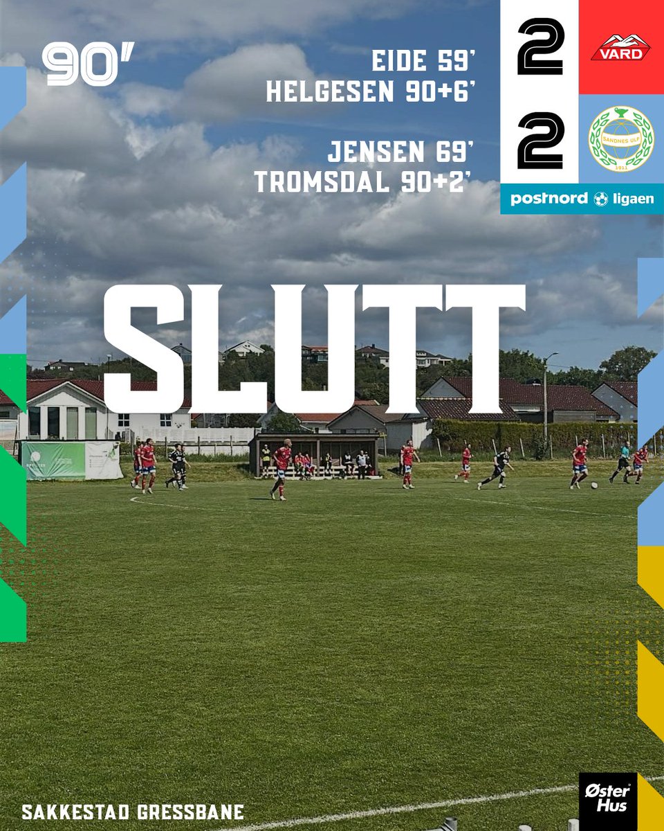 ⌚️SLUTT | Vi kommer under, men kjemper oss tilbake ved Henrik Jensen og alle tror vi har tatt 3 poeng med Tromsdal sin scoring på overtid.

Dessverre slipper vi til Vard Haugesund igjen som utligner 6 minutter på overtid. 

🔴 2-2 🩵 #JobbaJobbaJobba