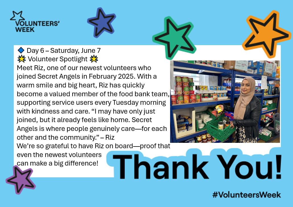 secretangels (@secretangelsuk) on Twitter photo Day 6 #VolunteersWeek
🌟 Meet Riz – our newest volunteer!
“It already feels like home. Secret Angels is where people genuinely care.” Riz
Inspired? Join our team and make a difference in your community.
📩 Get involved: email info@secretangels.org.uk
#VolunteerNow Day 6 #VolunteersWeek
🌟 Meet Riz – our newest volunteer!
“It already feels like home. Secret Angels is where people genuinely care.” Riz
Inspired? Join our team and make a difference in your community.
📩 Get involved: email info@secretangels.org.uk
#VolunteerNow