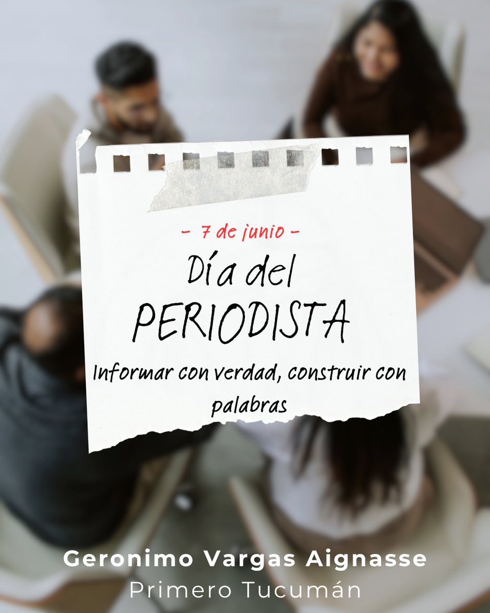 📅 7 de junio | Día del Periodista

📣 Informar con verdad, construir con palabras. Hoy reconocemos a quienes, con compromiso y valentía, hacen del periodismo una herramienta para la libertad, la democracia y la justicia social.

#DiaDelPeriodista
#Tucuman