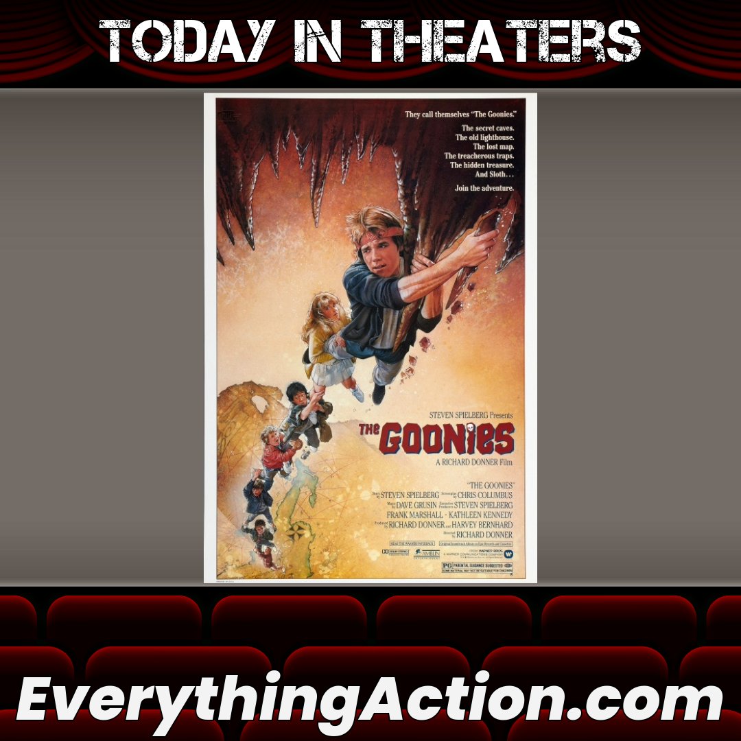 Audiences went on an adventure with #TheGoonies 40 years ago when the movie opened on June 7th, 1985 #SeanAstin #JoshBrolin #CoreyFeldman #KeHuyQuan #KerriGreen #MarthaPlimpton #JohnMatuszak #RobertDavi #JoePantoliano #AnneRamsey #RichardDonner #StevenSpielberg #80sMovies