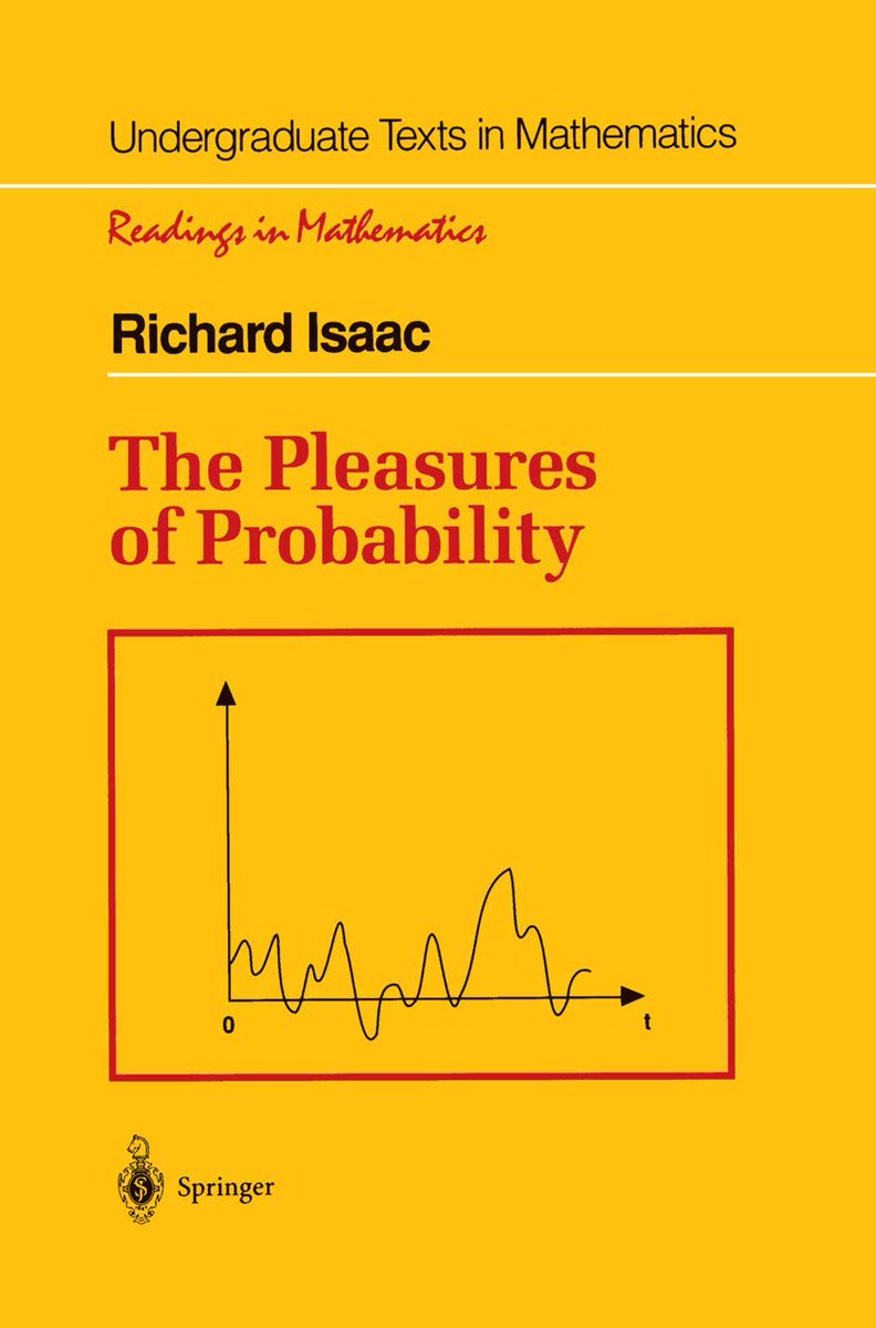 Three years ago I taught a semester-long course centered on The Pleasures of Probability, and I still recommend it to every student curious about the art of chance. The book’s easy style makes puzzles like the Monty Hall problem fun and clear. It has simple examples-like the