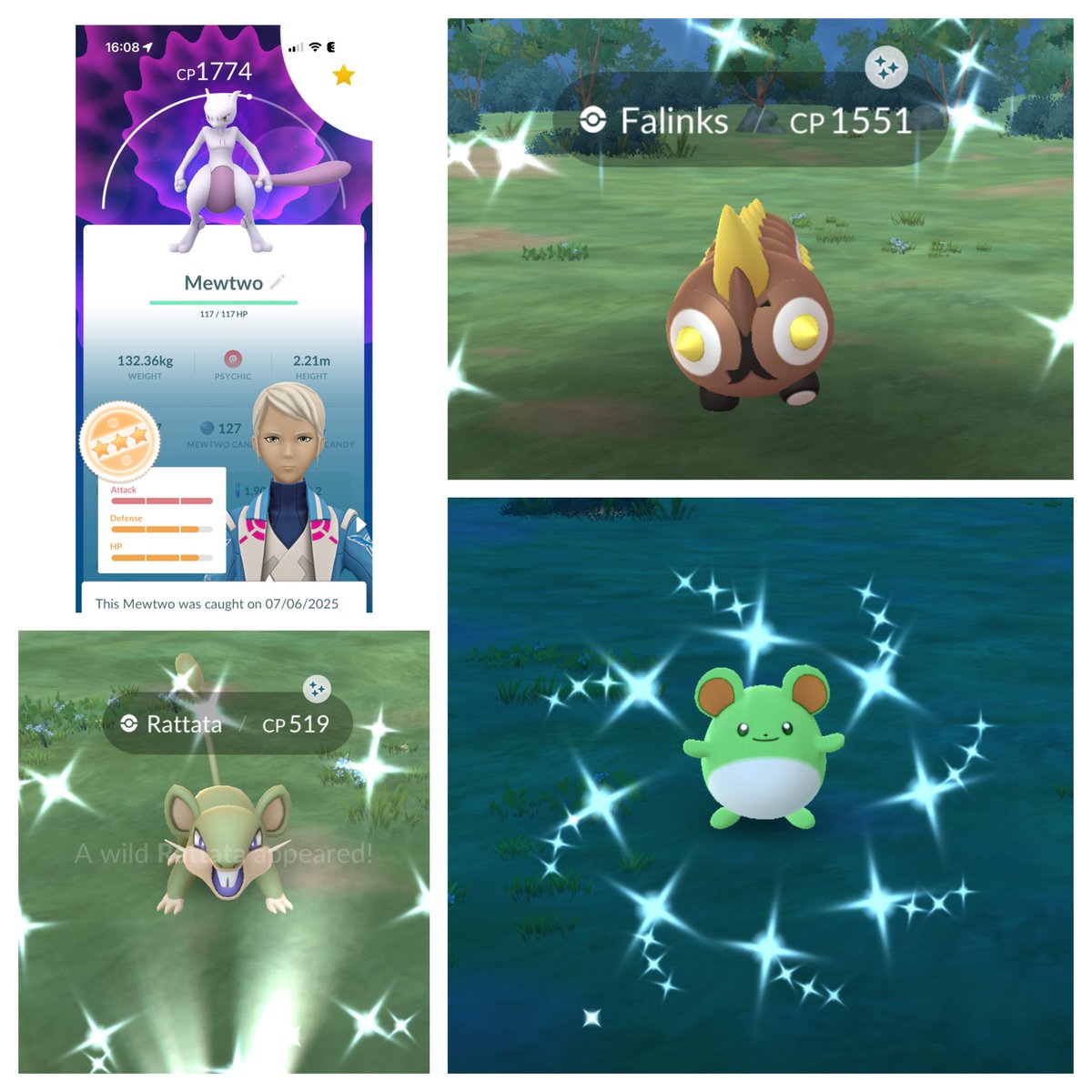 TrainerMissCat's tweet image. Today’s shinies, starting from 2am (please don’t ask) and my level 50 research mewtwo FINALLY!  #pokemongo #sparkles