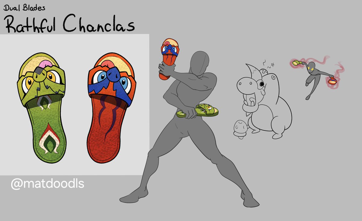 Dual blades: Rathful Chanclas
 This powerful family heirloom, originally made for long range attacks, shall aid you in the most dire of hunts.

#WeaponEntry #MHWilds