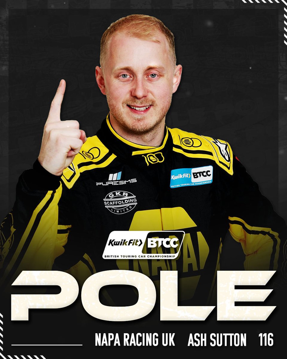 Ash Sutton is on pole for Round 10 of the 2025 season at Thruxton!

The four-time champ has taken his 14th pole position of his career and his first of the campaign!

#BTCC