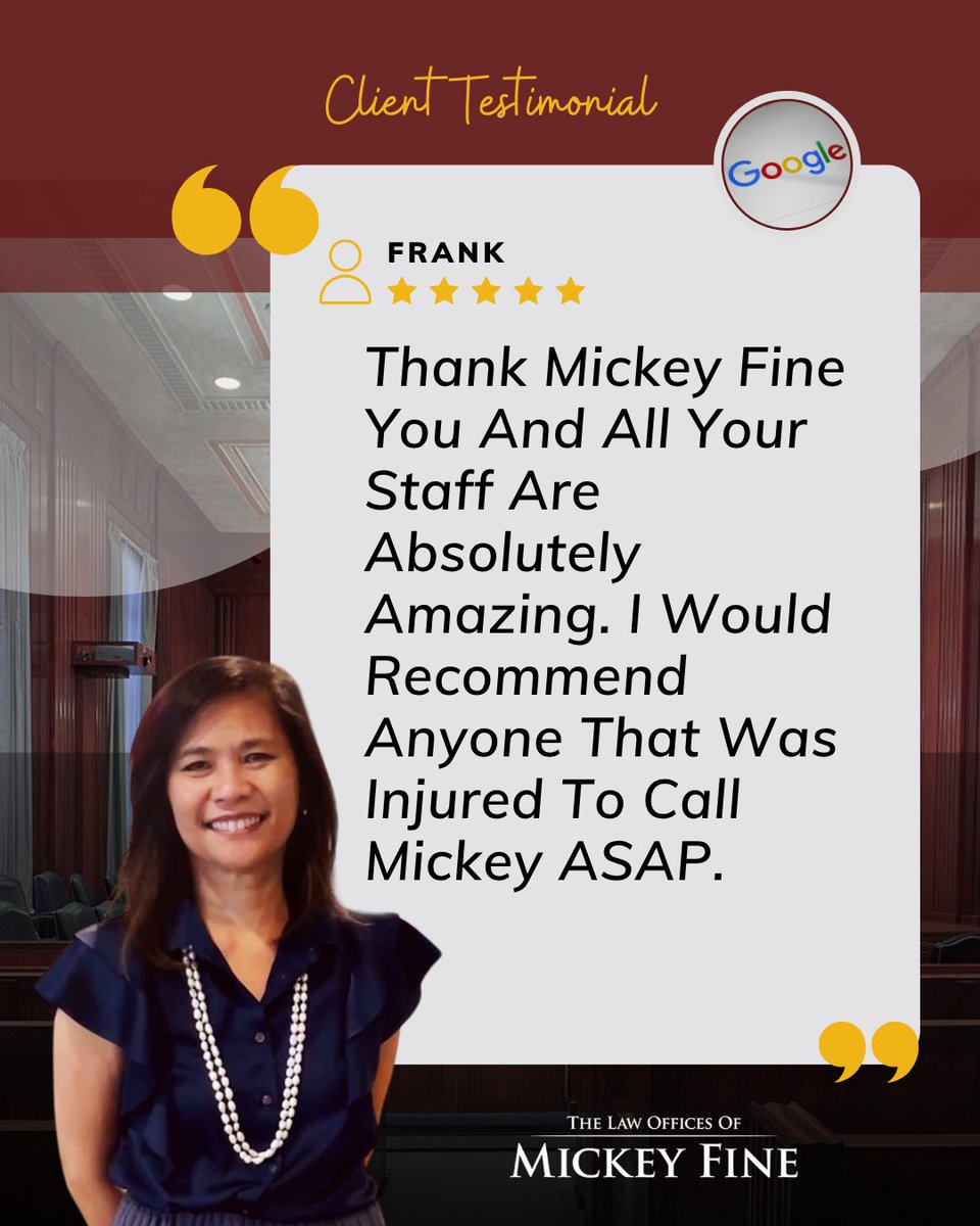 MickeyFineCA's tweet photo. ⭐️⭐️⭐️⭐️⭐️ “Absolutely amazing.” That’s how Frank described Attorney Mickey Fine and the entire team.

If you’ve been injured, don’t wait—call Mickey ASAP.

📞 661-333-3333 | 💬 DM us | 💻 Live chat on our website

–

#mickeyfine #california #bakersfield #lawfirm #personalinjury https://t.co/BcJIW3G2KJ