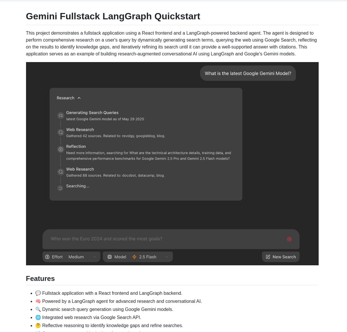LangChainAI's tweet image. 🔍 🤖 Gemini Research Assistant

A fullstack AI assistant that uses Gemini models and LangGraph to perform intelligent web research with reflective reasoning, continuously improving its search strategy.

Explore the implementation 📚
github.com/google-gemini/…