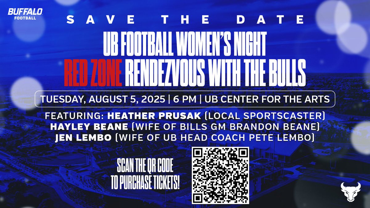 🏈 UB Football Women’s Night! 
Red Zone Rendezvous with the Bulls!

🦬 Join the UB coaching staff and some special guests from the community for a fun, entertaining evening and an inside look at W-NY’s only Division I football program. 

ℹ️ | ubwomensnight.com