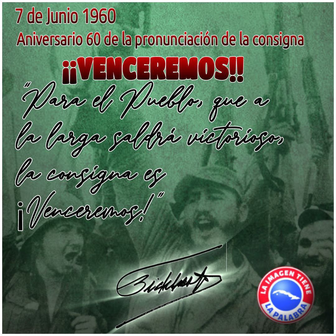 🇨🇺 ¡Hoy conmemoramos un nuevo aniversario de la histórica consigna "Venceremos", pronunciada por nuestro Comandante en Jefe Fidel Castro Ruz! Un llamado a la unidad y la perseverancia que sigue inspirando a los cubanos.  #CubaVive
#UnidosXCuba