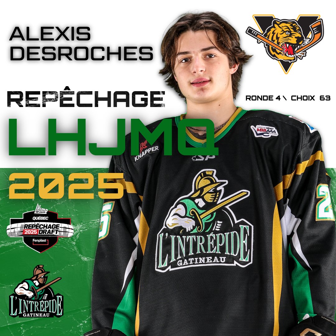 Notre attaquant Alexis Desroches est sélectionné en 4e ronde, 63e choix au total par les Tigres de Victoriaville! 🦁

Félicitations Alexis! 🙌

 #intrépidehockey🔰| #repêchage2025