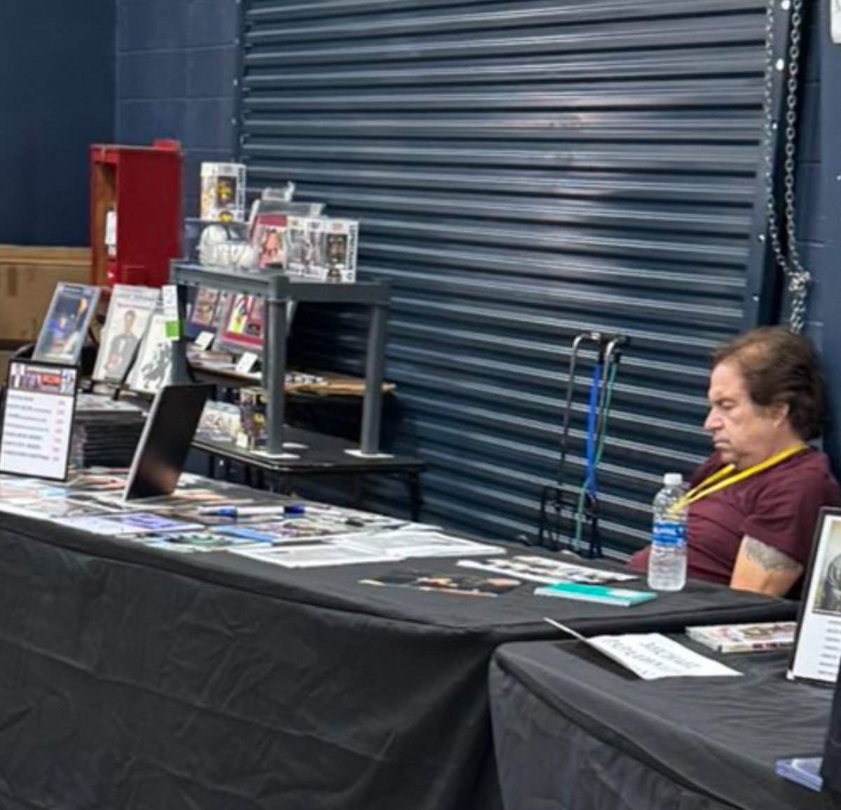 CardiffElect's tweet photo. In honor of @LonelyVirgil  I will be starting an account to capture all of @stutteringjohnm lonely moments at conventions.  Heres one from this morning.  Im glad he’s close to a roller door so that they can just clear him and all his crap right outside with a bulldozer. https://t.co/bYiff4bjK2