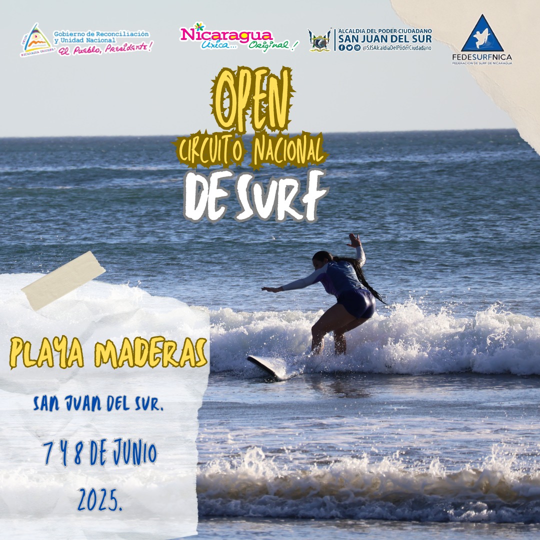🌊🏄‍♂️ ¡El Open Circuito Nacional está de regreso! 🏄‍♀️🌊

Venite a la imponente Playa Maderas  epicentro del surf nacional.

¡No te lo pierdas!  🌊🇳🇮

#NicaraguaFascinanteIrresistible 
#NicaraguaÚnicaOriginal