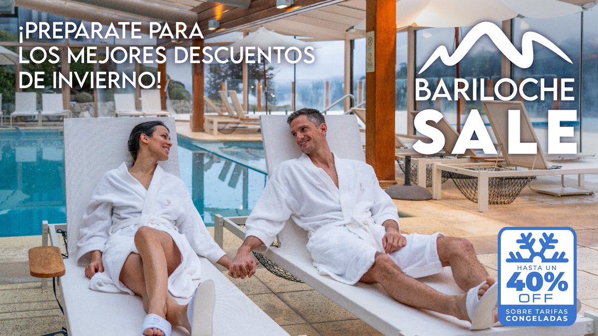PREPARATE PARA LOS MEJORES DESCUENTOS DE INVIERNO. 
HASTA UN 40% OFF SOBRE TARIFAS CONGELADAS.  

❄️¡SE VIENE BARILOCHE SALE!❄️   

👉 barilocheturismo.gob.ar/Bariloche-sale/
