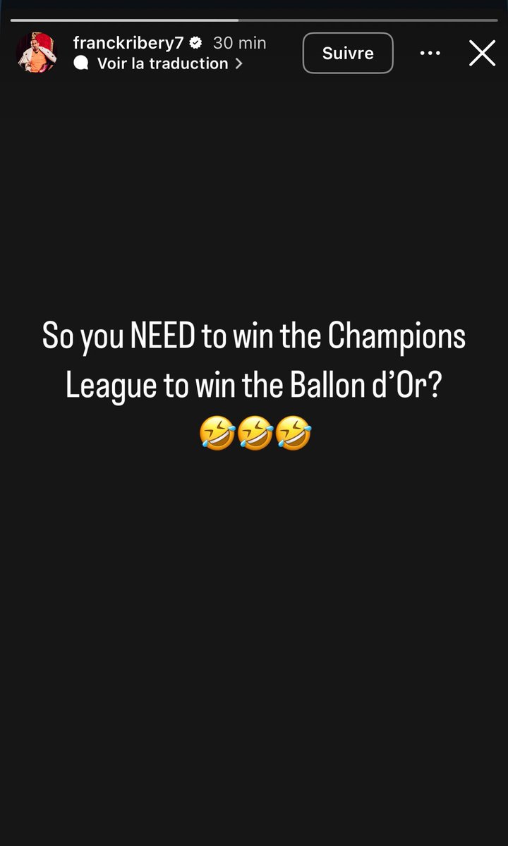 _BeFootball's tweet photo. 🚨🚨 𝗥𝗜𝗕𝗘́𝗥𝗬 🇫🇷 𝗥𝗘́𝗣𝗢𝗡𝗗 𝗔𝗨𝗫 𝗣𝗥𝗢𝗣𝗢𝗦 𝗗𝗘 𝗖𝗥𝟳 🇵🇹, 𝗤𝗨𝗜 𝗗𝗜𝗧 𝗤𝗨𝗘 𝗟𝗘 𝗕𝗔𝗟𝗟𝗢𝗡 𝗗’𝗢𝗥 𝗗𝗢𝗜𝗧 𝗥𝗘𝗩𝗘𝗡𝗜𝗥 𝗔̀ 𝗨𝗡 𝗝𝗢𝗨𝗘𝗨𝗥 𝗔𝗬𝗔𝗡𝗧 𝗚𝗔𝗚𝗡𝗘́ 𝗟𝗔 𝗟𝗗𝗖 🌕😳😳:

« Donc tu as besoin de la Ligue des Champions pour remporter le Ballon d’Or ? 🤣🤣🤣 »

Pour rappel, Ronaldo avait gagné le Ballon d’Or 2013 devant Ribéry… sans avoir gagné la LDC cette année-là. 

(IG)