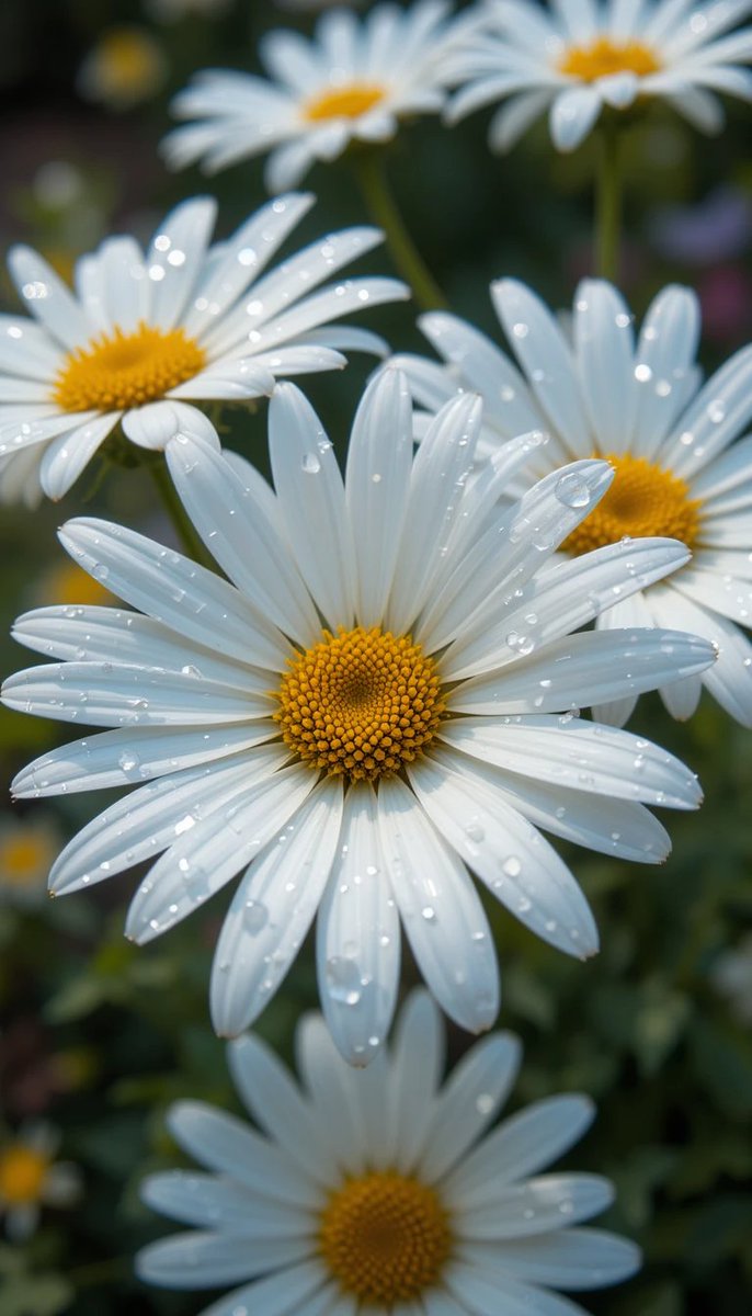 12hr12minv1's tweet image. Beautiful daisies with dew drops, captured in stunning detail. @12hr12minv1 🌼✨ #naturelovers #flowerphotography #DaisyLove