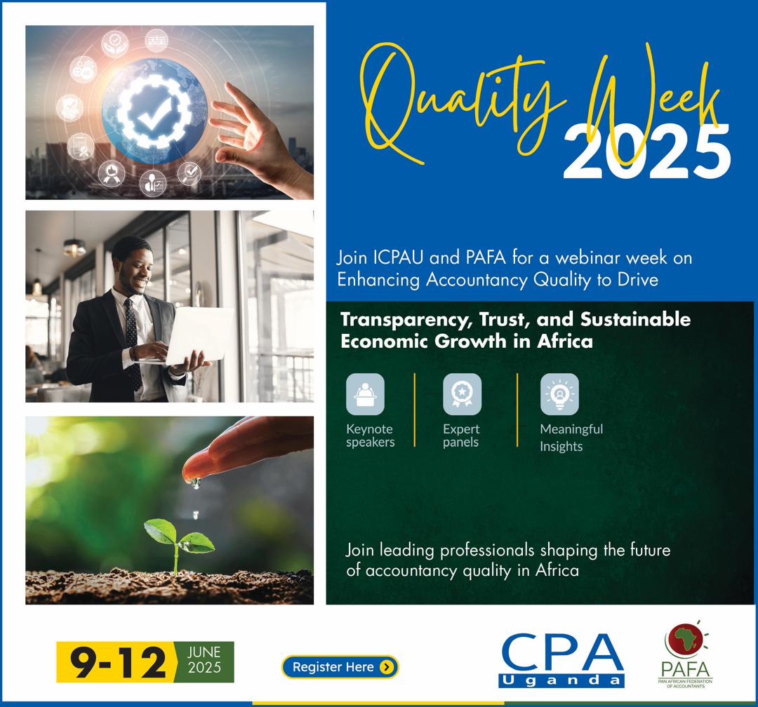 📢 Join the Conversation on Quality, Trust, and Growth in Africa!

PAFA and ICPAU invite you to Quality Week 2025, a virtual forum uniting accountancy professionals, regulators, and standard setters from across Africa.

🗓 Dates: 9 – 12 June 2025
🕒 Time: 14:00 – 17:00 (GMT+2)
📍