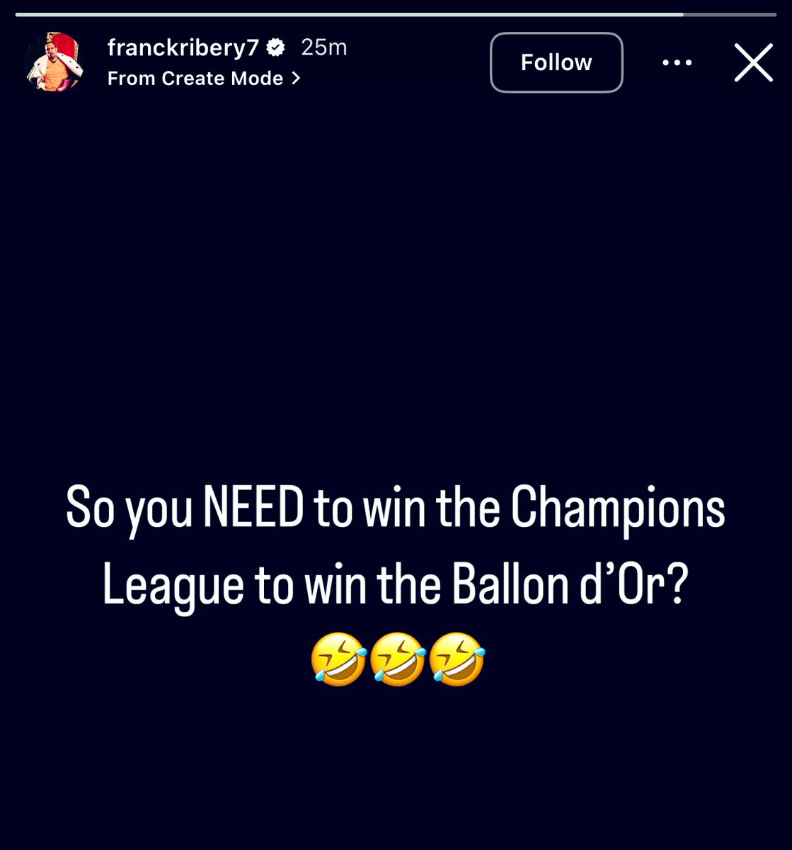FutbolHub_'s tweet photo. 🚨: Frank Ribery responds to Cristiano Ronaldo’s comment via IG on his recent comment that whoever wins the Ballon d'Or must be a player who has won the Champions League. 👀 https://t.co/soXVpbViPP