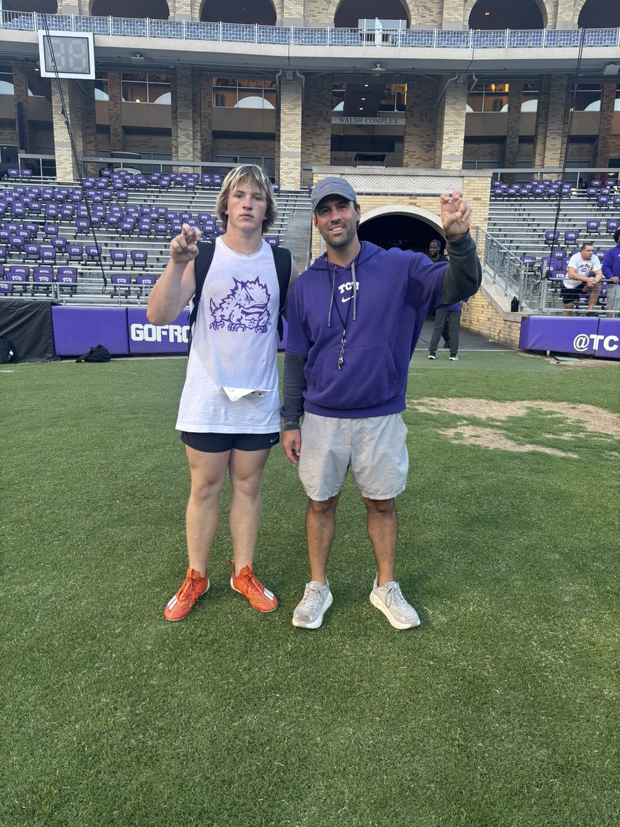 I had a great camp at <a href="/TCUFootball/">TCU Football</a> Thank you to all the coaches <a href="/CoachKWils/">Coach Ken Wilson</a> <a href="/kendalbriles/">Kendal Briles</a> <a href="/CoachSonnyDykes/">Sonny Dykes</a> <a href="/PineFootball/">Springtown Football</a> <a href="/CoachTJones08/">Tayler Jones</a> <a href="/Coach_Hulett/">Brian Hulett</a>