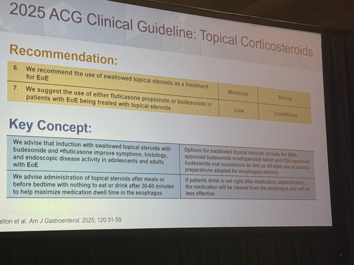 BMoshiree's tweet photo. So many therapies endorsed by @AmCollegeGastro #EOE guidelines discussed #GIRECONNECT meeting in #Denver by super ⚡️Dr. Paul Feuerstadt today #Guidelines ⬇️ https://t.co/y2MXDtZNmc