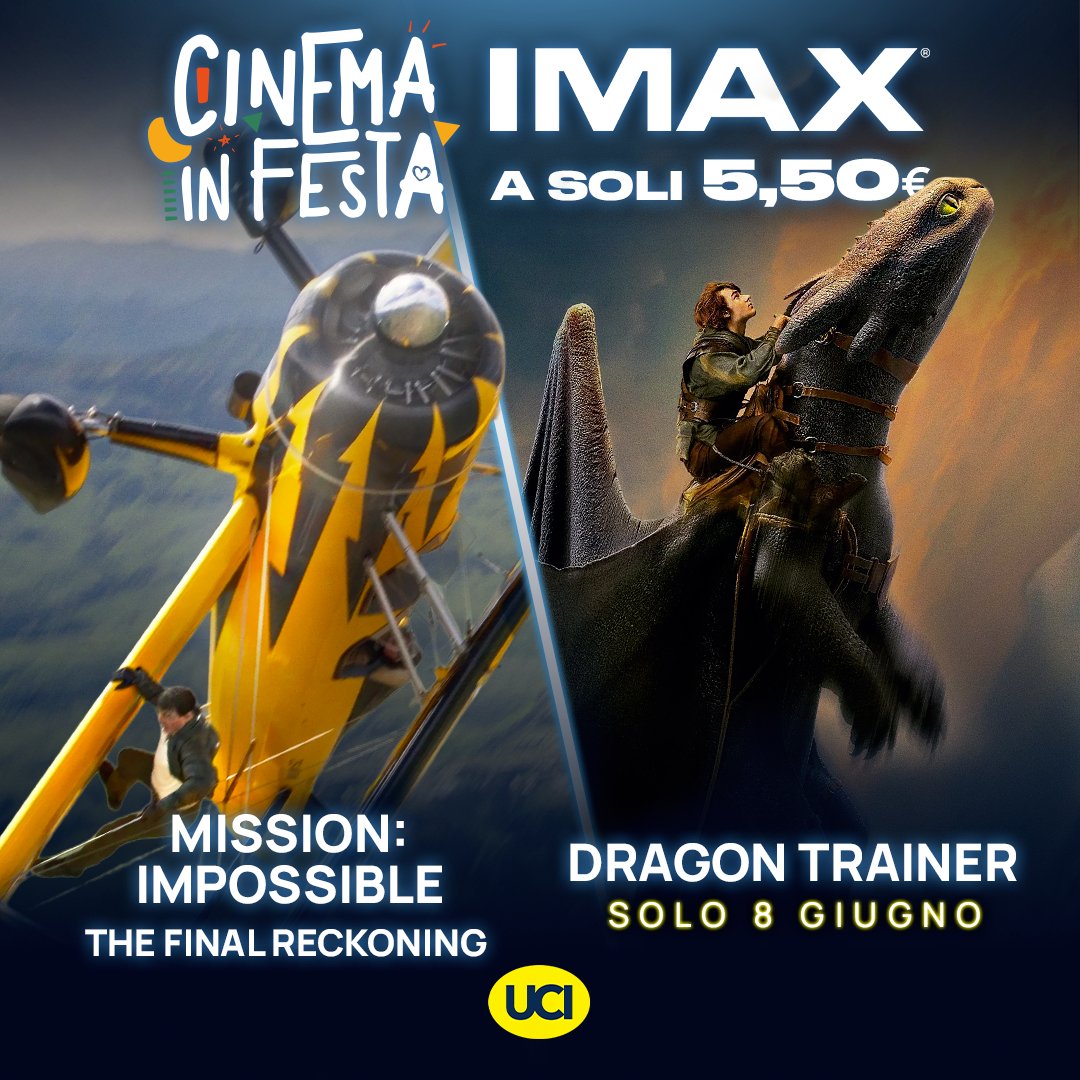 #CinemaInFesta arriva anche nelle nostre sale più spettacolari! 💥
Tutti i film proiettati nel formato iSense e nelle sale XL saranno al prezzo speciale di 3,50 euro fino al 12 giugno. 
Mentre gli spettacoli IMAX saranno al prezzo unico di 5,50 euro! 
+1 euro se acquisti online.
