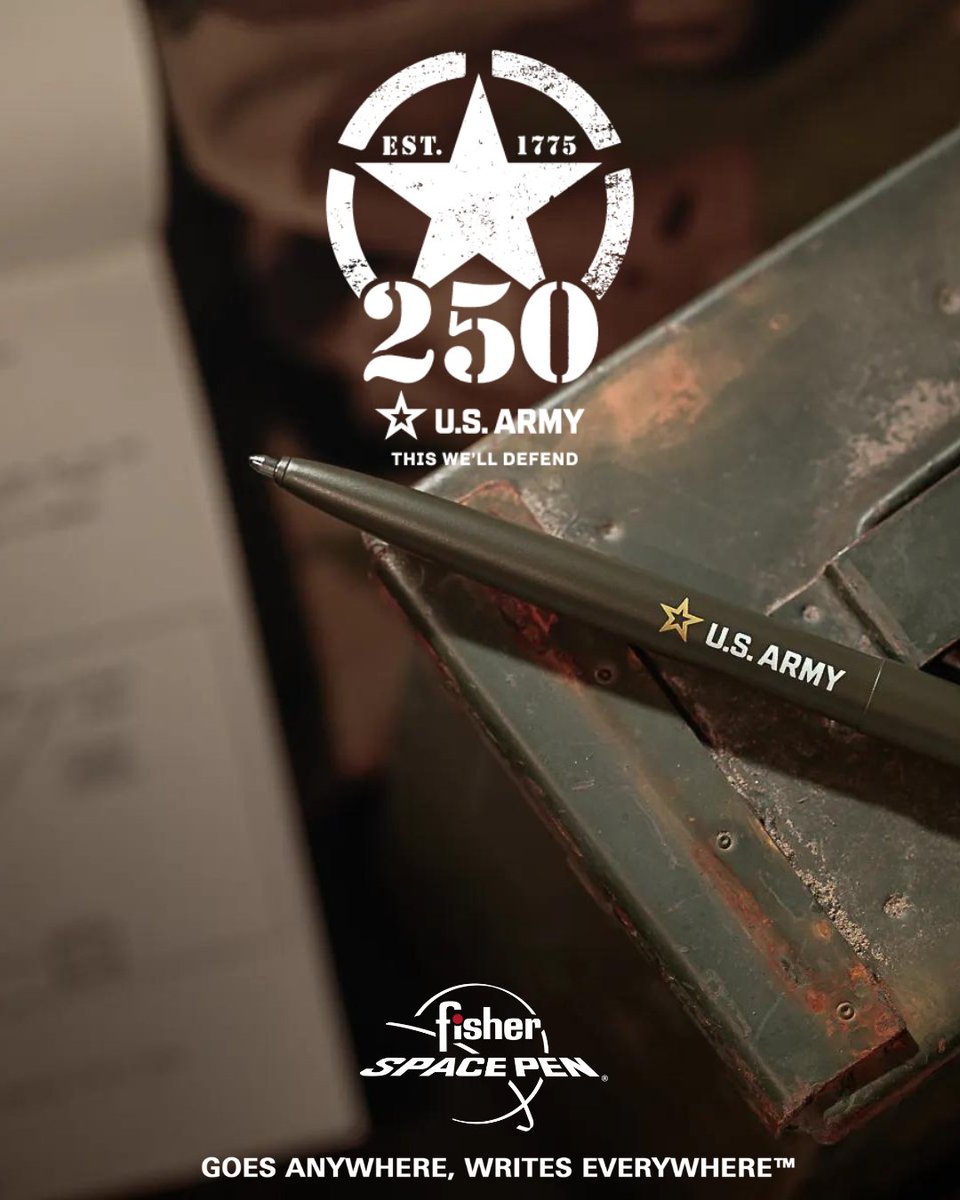 Armed and ready for the countdown to the U.S. Army's 250th Birthday on Saturday, June 14. In tribute to this enduring legacy, we’re proud to offer Army Seal and Logo Space Pens. Designed to work in the toughest environments, whether you’re in the field or at your desk. #ARMY250