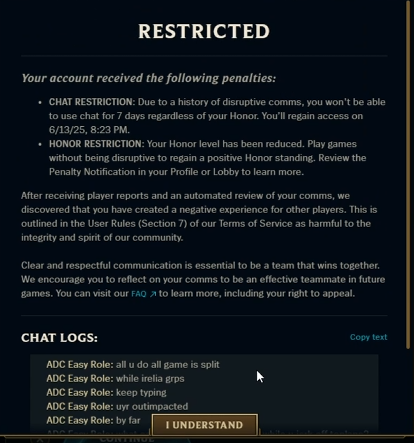 doaenel's tweet photo. After 22 days of playing ADC, it happened...

I got rank restricted.

I can't even focus on the games I play because whenever I see my Jungler pathing top, I want to slam my head against the wall repeatedly;

So, as a result, I'M going to become the Jungler this weekend.

Gonna use the next 2 days to unwind from the ADC grind and use everything I've learned NOT to do from all the Junglers I get on my team and skyrocket my account that deranked 400 LP from when I practiced on it before the challenge.

Then, on Monday,

I will return to Conquer bot lane, once more.