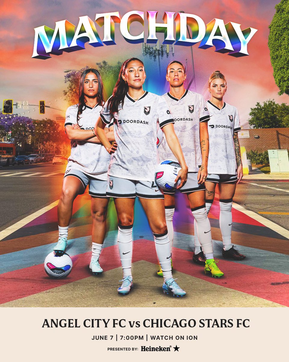 HAPPY PRIDE MATCH 🏳️‍⚧️🏳️‍🌈
🆚 Chicago Stars
🥳 3 PM Fan Fest
⚽ 7 PM Kickoff 
Tune in
📺 ION (USA)
📻 @iheartradio (ENG)
📻 KFWB (SPA)
🌍 NWSL+ (INT’L)
#Volemos | #NWSL | LAvCHI | #AngelCityFC