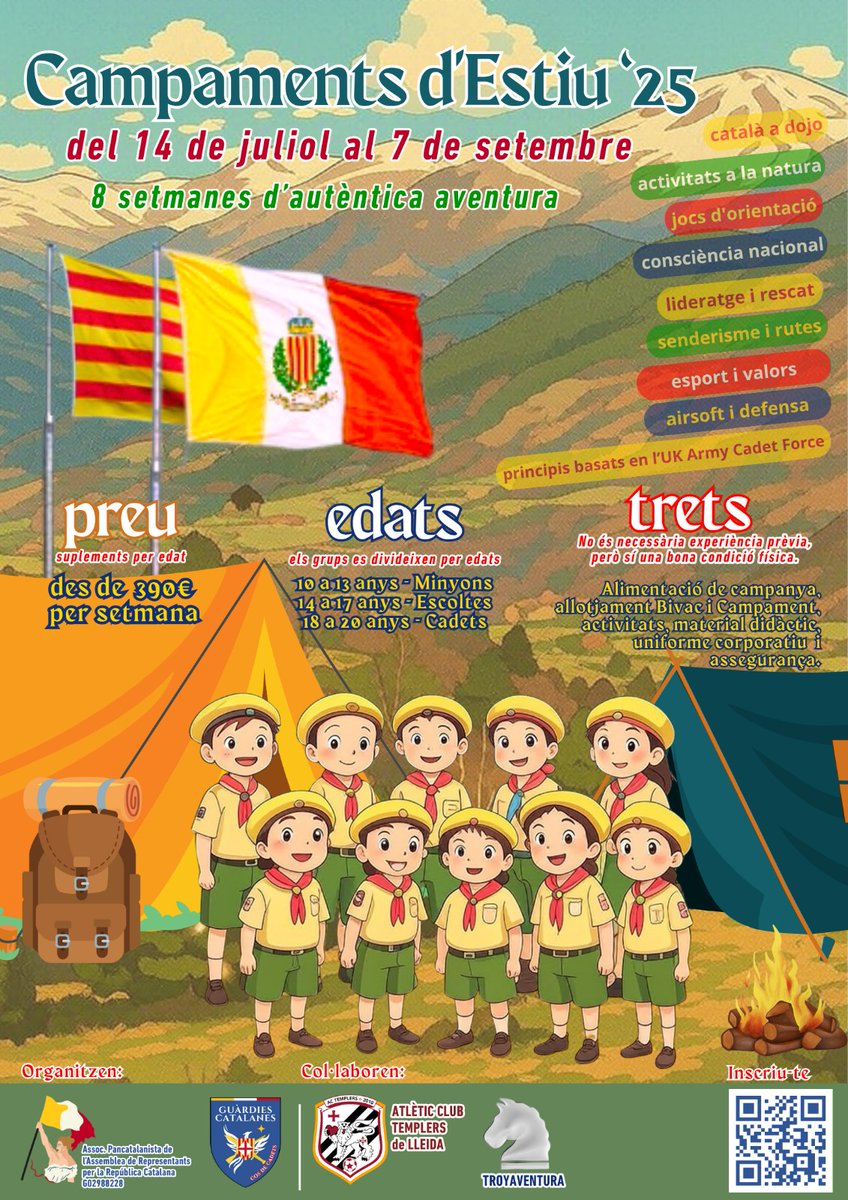 Jordi Ferrer (@jordi_ferrer) on Twitter photo Si teniu mainada i busqueu un campament d'estiu aquesta és una molt bona opció. Estan organitzats, entre altres, per <a href="/AssembleaRepCat/">Assemblea de Representants</a> <a href="/GuardiaCat/">Guàrdies Catalanes 🏴🏴</a> i <a href="/ConsellEstatCat/">ConsellEstat.Cat</a> Si teniu mainada i busqueu un campament d'estiu aquesta és una molt bona opció. Estan organitzats, entre altres, per <a href="/AssembleaRepCat/">Assemblea de Representants</a> <a href="/GuardiaCat/">Guàrdies Catalanes 🏴🏴</a> i <a href="/ConsellEstatCat/">ConsellEstat.Cat</a>
