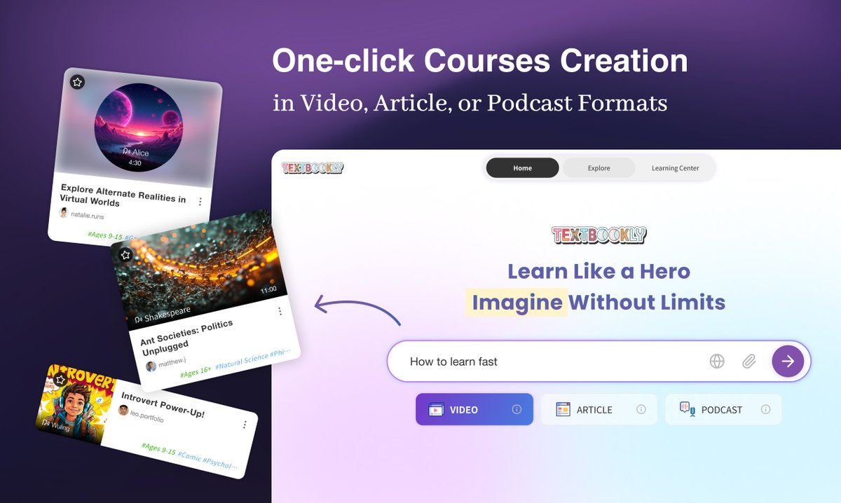 Textbooklyai's tweet image. AI -powered learning experience: Turning every topic into an exciting course!