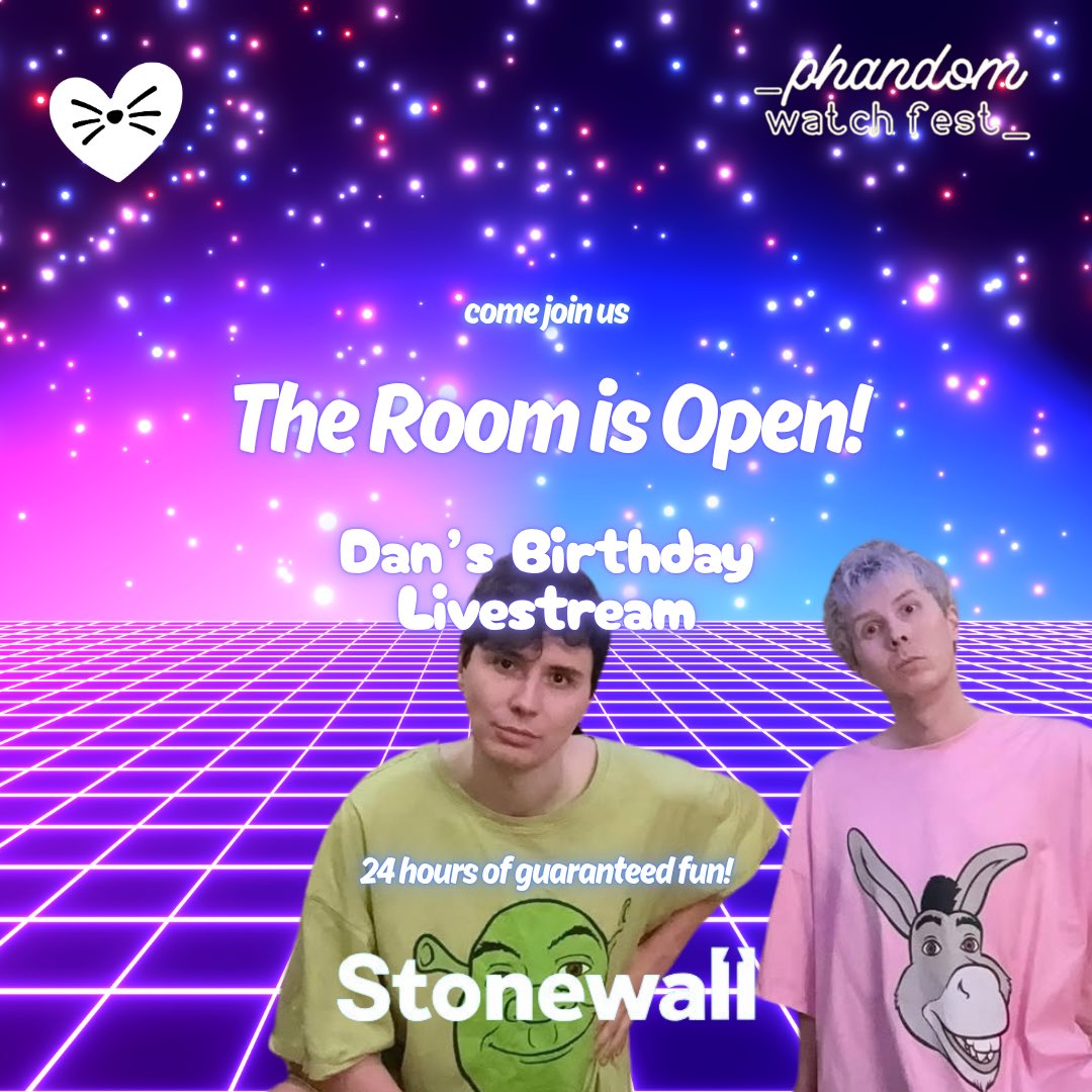 Phandom Watch Fest (@phandomwatch) on Twitter photo join us for dan's birthday livestream to spend 24 hours of Dan (and Phil) content and help raise funds for Stonewall with <a href="/PhandomGives/">Phandom Gives</a>
📺 —> mzelo.com/app/rooms/phan…
Donate: justgiving.com/page/dan34 join us for dan's birthday livestream to spend 24 hours of Dan (and Phil) content and help raise funds for Stonewall with <a href="/PhandomGives/">Phandom Gives</a>
📺 —> mzelo.com/app/rooms/phan…
Donate: justgiving.com/page/dan34