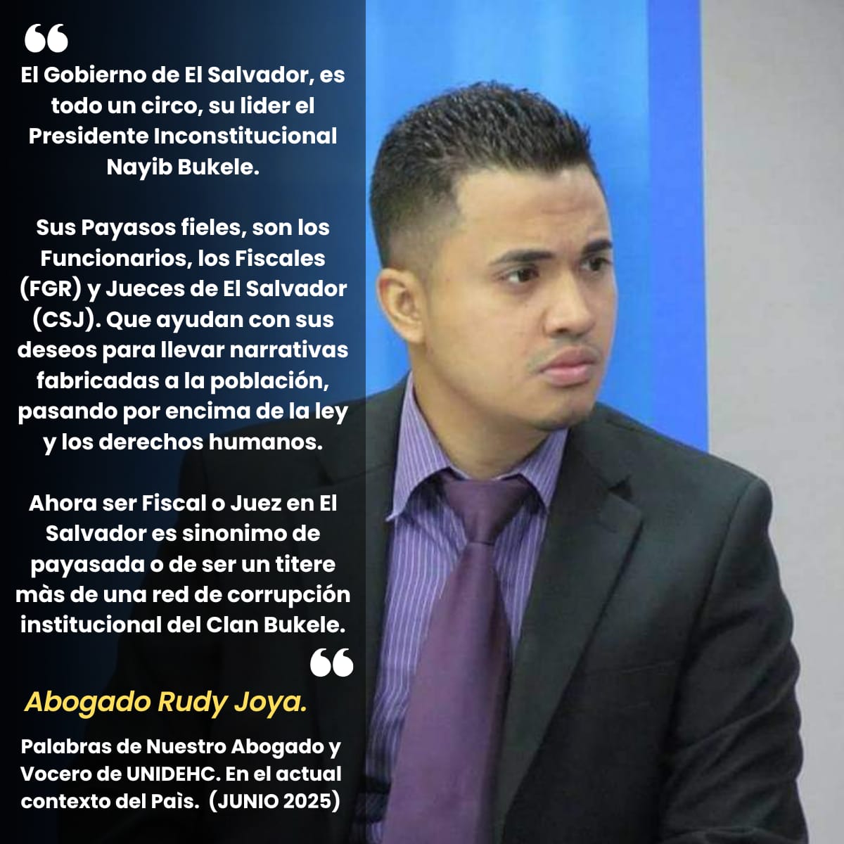 Abogado RUDY JOYA (@joya_rudy) on Twitter photo #ElSalvador. #DerechosHumanos.
Firme y directo. Como debe de ser.
La realidad en nuestro querido paìs. Es grave y aterrador. Mis palabras en resumen.🎙
Seguimos denunciando a nivel nacional e internacional. La CORRUPCIÒN, de: <a href="/FGR_SV/">Fiscalía General de la República El Salvador</a> <a href="/PresidenciaSV/">Casa Presidencial 🇸🇻</a> <a href="/CorteSupremaSV/">Corte Suprema de Justicia de El Salvador</a> <a href="/AsambleaSV/">Asamblea Legislativa 🇸🇻</a> #ElSalvador. #DerechosHumanos.
Firme y directo. Como debe de ser.
La realidad en nuestro querido paìs. Es grave y aterrador. Mis palabras en resumen.🎙
Seguimos denunciando a nivel nacional e internacional. La CORRUPCIÒN, de: <a href="/FGR_SV/">Fiscalía General de la República El Salvador</a> <a href="/PresidenciaSV/">Casa Presidencial 🇸🇻</a> <a href="/CorteSupremaSV/">Corte Suprema de Justicia de El Salvador</a> <a href="/AsambleaSV/">Asamblea Legislativa 🇸🇻</a>
