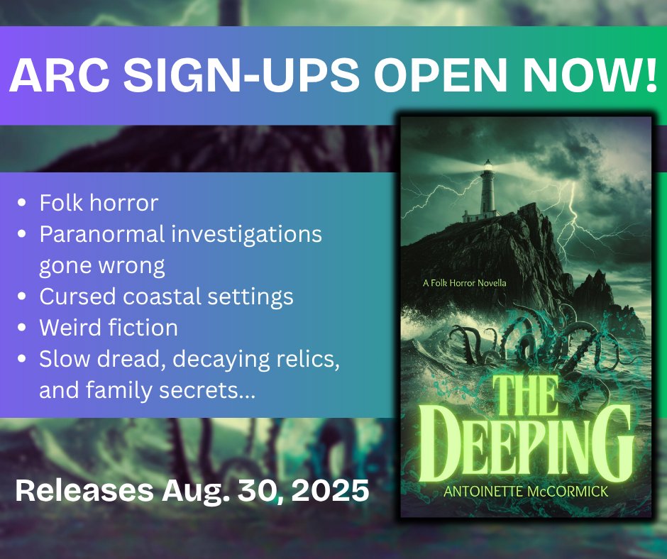 Nan McCormick|Over-caffeinated & Underestimated (@mcswifties) on Twitter photo <a href="/JackWillems1986/">John Willems</a> ARC Readers Wanted: THE DEEPING
Two sisters inherit a lighthouse. One wants to sell. The other wants to turn it into a destination haunting and invites YouTubers. The island has its own plans...
👉 forms.gle/vvvGpovx6itvVf…
#readingworld #HorrorCommunity #FolkHorror #ARC <a href="/JackWillems1986/">John Willems</a> ARC Readers Wanted: THE DEEPING
Two sisters inherit a lighthouse. One wants to sell. The other wants to turn it into a destination haunting and invites YouTubers. The island has its own plans...
👉 forms.gle/vvvGpovx6itvVf…
#readingworld #HorrorCommunity #FolkHorror #ARC