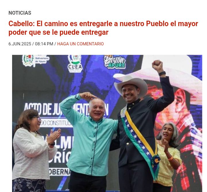 Durante el acto de juramentación de Wilmer Rodríguez como gobernador del estado Apure, el secretario general del Partido Socialista Unido de Venezuela (PSUV), Diosdado Cabello Rondón, destacó la importancia de que el Pueblo de la entidad llanera asuma un rol activo en la toma de
