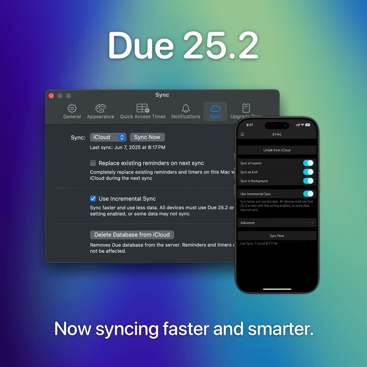 Due 25.2 is one of those updates that’s easy to put off—it doesn’t add fancy features but it takes a lot of work to get it right. It brings major improvements to sync speed and efficiency, especially for large databases. Update and try out incremental sync today.