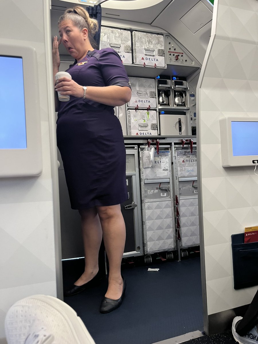 richardboylan's tweet photo. The joy of spending thousands of dollars to sit in the front of the plane on a 6 hour flight only to get ZERO service from @Delta Airlines. I guess the good part was watching the flight staff enjoy he/she/it’s  coffee prior to takeoff. WTF IS WRONG with @Delta  ? https://t.co/iYrwqk44Ve