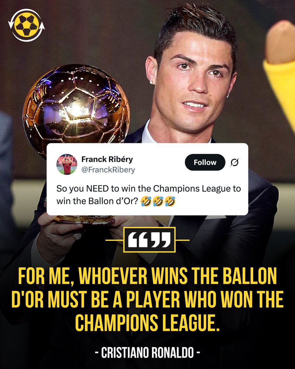 DeadlineDayLive's tweet photo. 🚨 Franck Ribery responds to Cristiano Ronaldo's quotes on the Ballon d'Or. 🤣🤣 https://t.co/FQk6EBCKIC