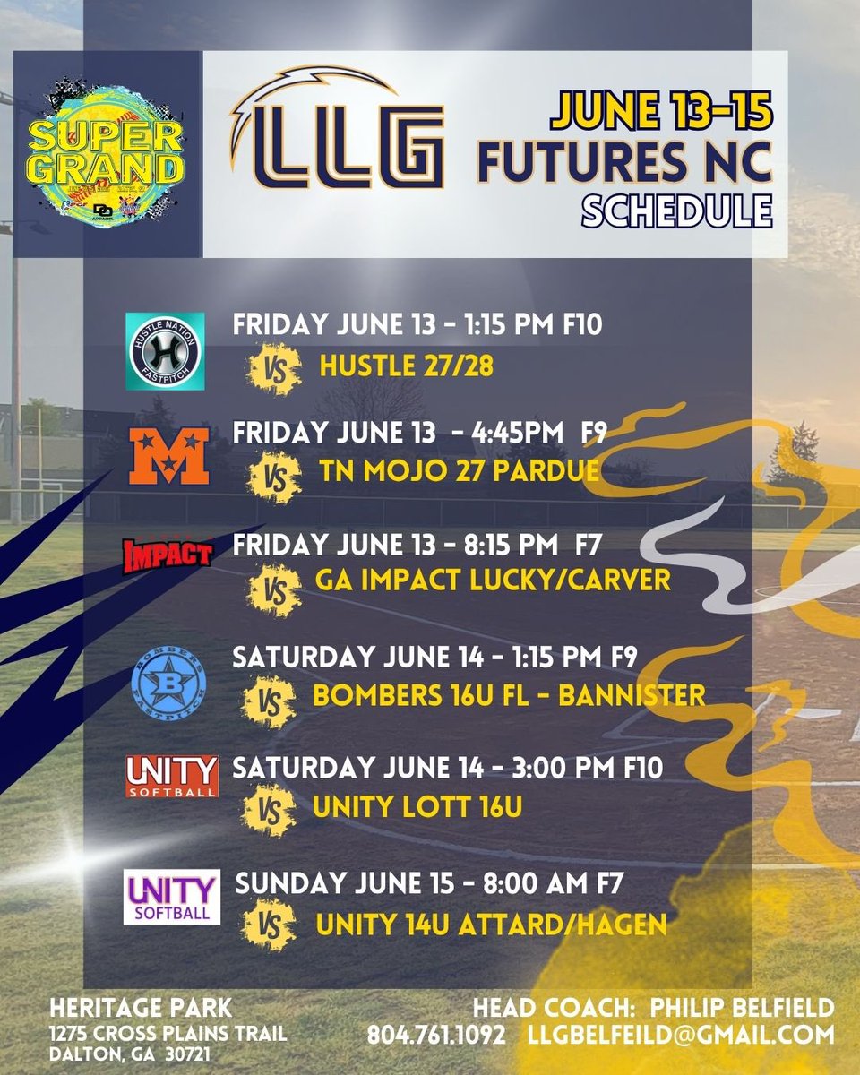 Brooklyn Oliviero (@bmoliviero) on Twitter photo Kicking off our summer at the PGF Super Grand at Heritage Park in Dalton, GA—June 13-15. Cannot wait to get after it with my <a href="/LLG_FUTURES/">LLG FUTURES</a> teammates! Let’s goooo 💪🔥⚡️#lightitup
<a href="/Org_LLG/">Lady Lightning Gold Org Account</a> <a href="/LLGCOACH/">LLG</a> <a href="/sbcoachbelfield/">Philip Belfield</a> Kicking off our summer at the PGF Super Grand at Heritage Park in Dalton, GA—June 13-15. Cannot wait to get after it with my <a href="/LLG_FUTURES/">LLG FUTURES</a> teammates! Let’s goooo 💪🔥⚡️#lightitup
<a href="/Org_LLG/">Lady Lightning Gold Org Account</a> <a href="/LLGCOACH/">LLG</a> <a href="/sbcoachbelfield/">Philip Belfield</a>