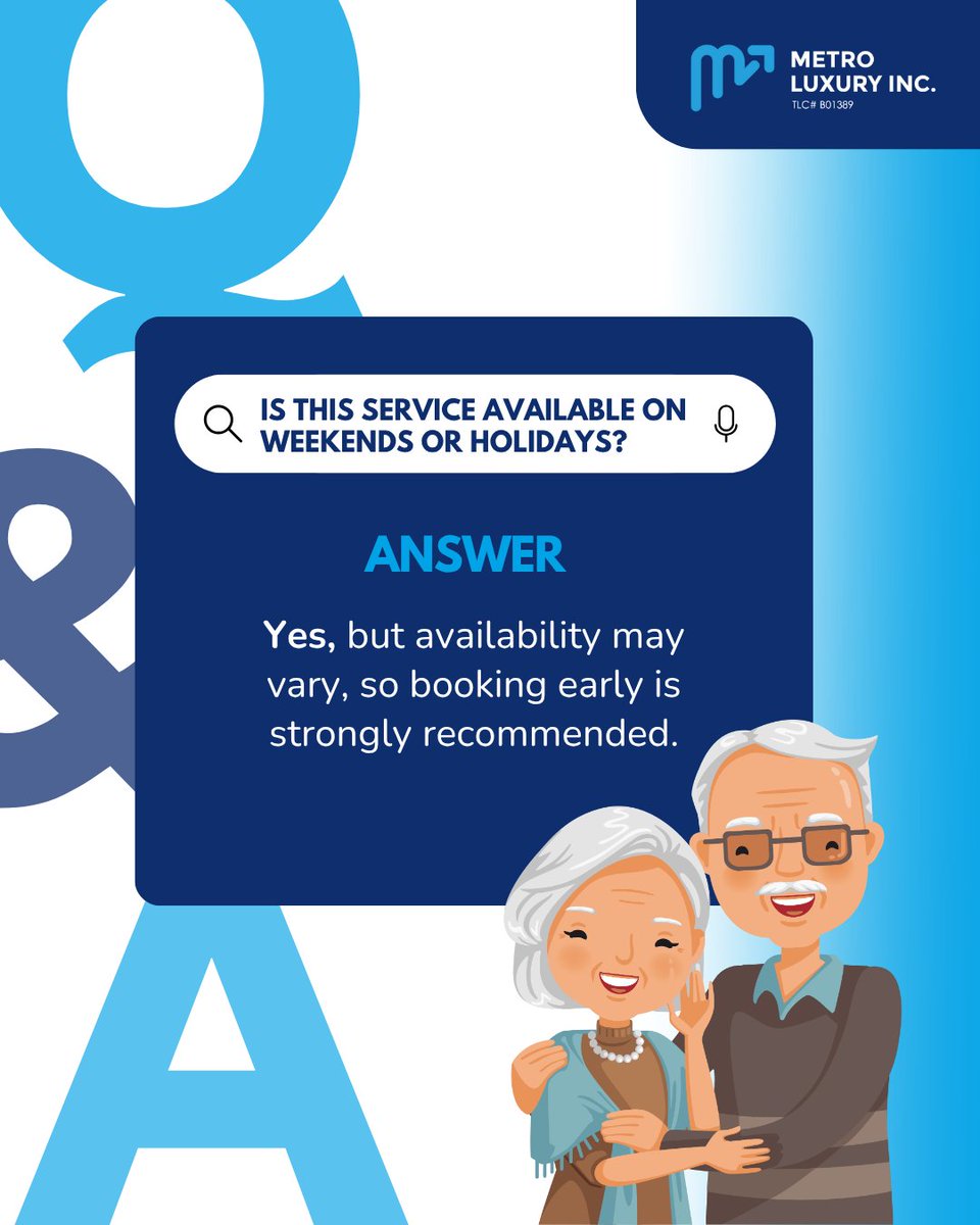 Here’s another one of the most frequent questions we get! 🤔
We’re always happy to help you understand how our medical transportation services work.
Have a question? Drop it in the comments
#MetroLuxury #FAQ #MedicalTransportation #NEMTNYC #CustomerSupport #HealthFirst