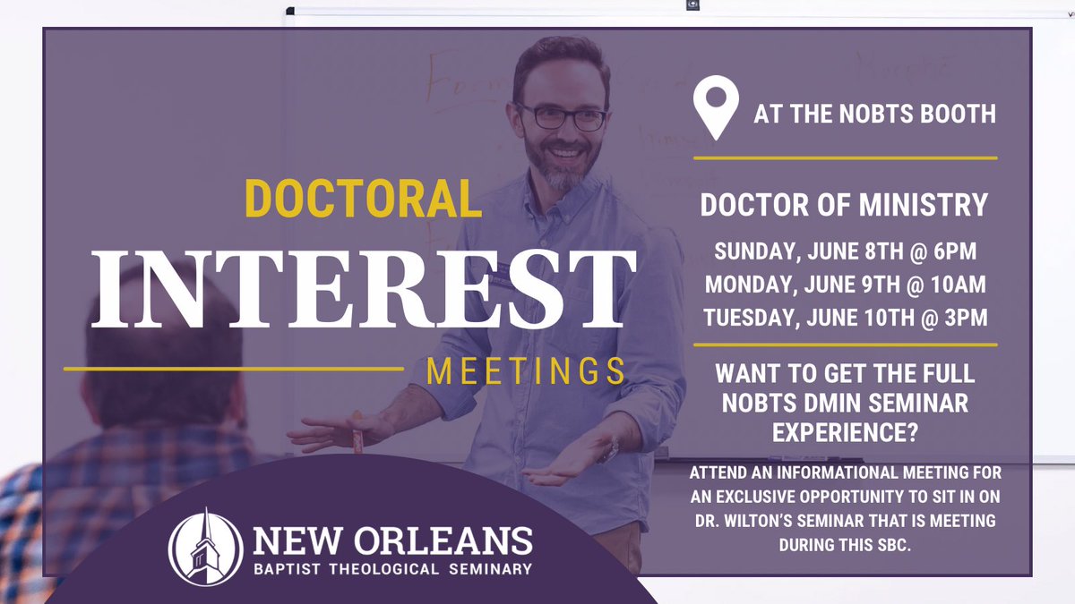 Interested in a DMin <a href="/NOBTS/">New Orleans Baptist Theological Seminary</a>? Check out one of our three DMin interest meetings at #sbc25 to learn why the NOBTS DMin is right for you! #preparehere #serveanywhere