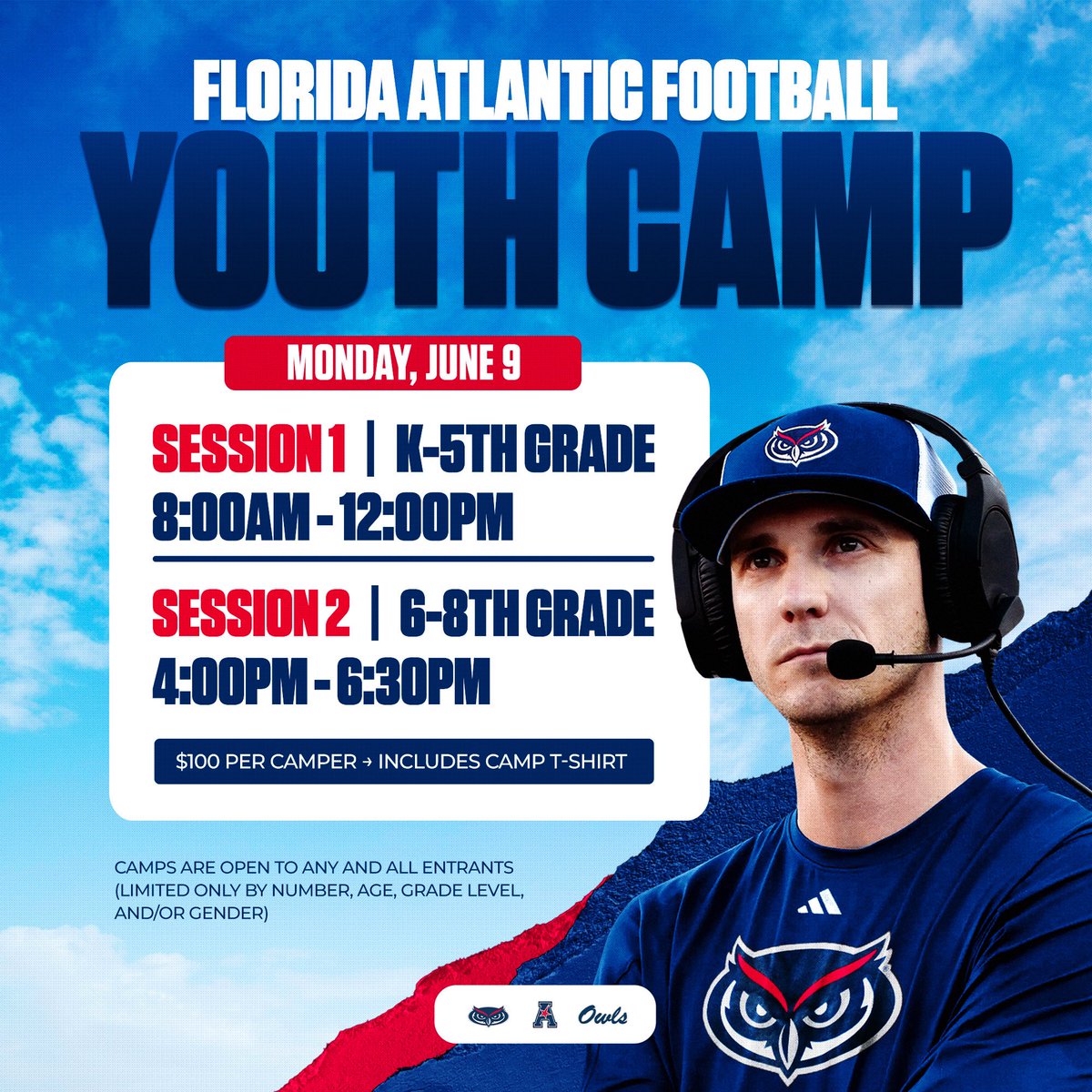 Shane_Marinelli (@marinellishane) on Twitter photo Still time to sign up Florida Atlantic youth camps on Monday! <a href="/FAUFootball/">Florida Atlantic Football</a>
Register here:
floridaatlanticfootballcamps.com
Go Owls!🦉 Still time to sign up Florida Atlantic youth camps on Monday! <a href="/FAUFootball/">Florida Atlantic Football</a>
Register here:
floridaatlanticfootballcamps.com
Go Owls!🦉