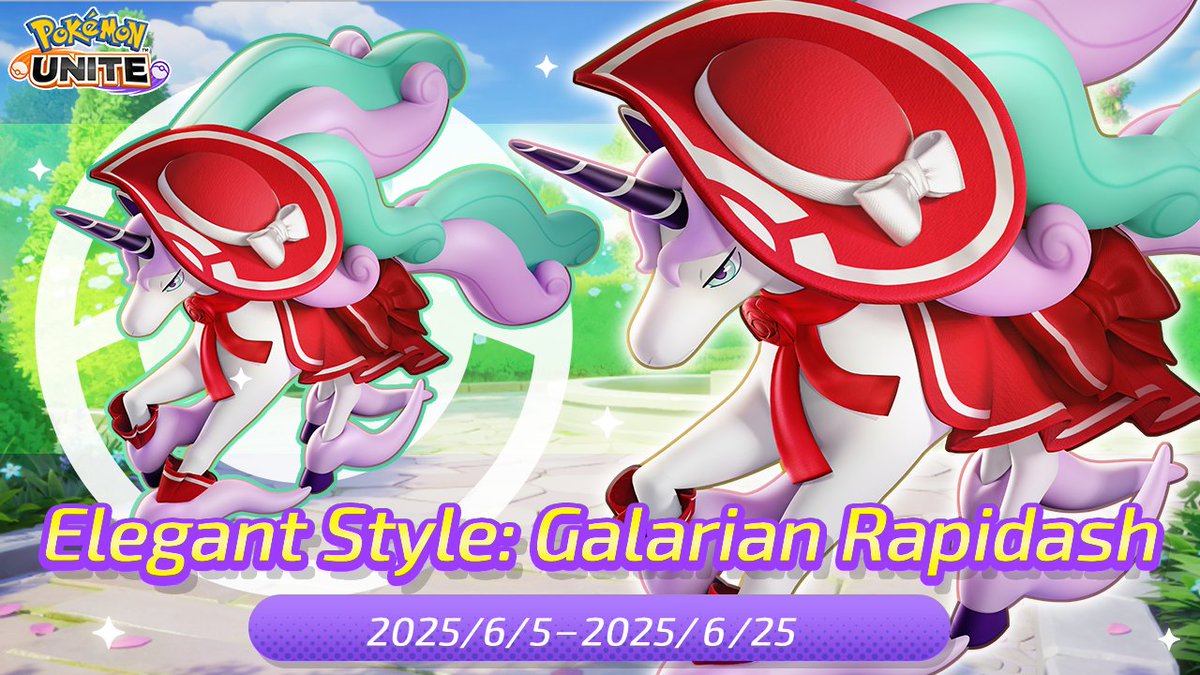 Elegant Style: Rapidash holowear is now available in #PokemonUNITE!

Obtain and complete missions for the associated Event Pass, and you'll receive this holowear along with rewards like Aeos Tickets, Item Enhancers, and Extra-Energy Tanks!