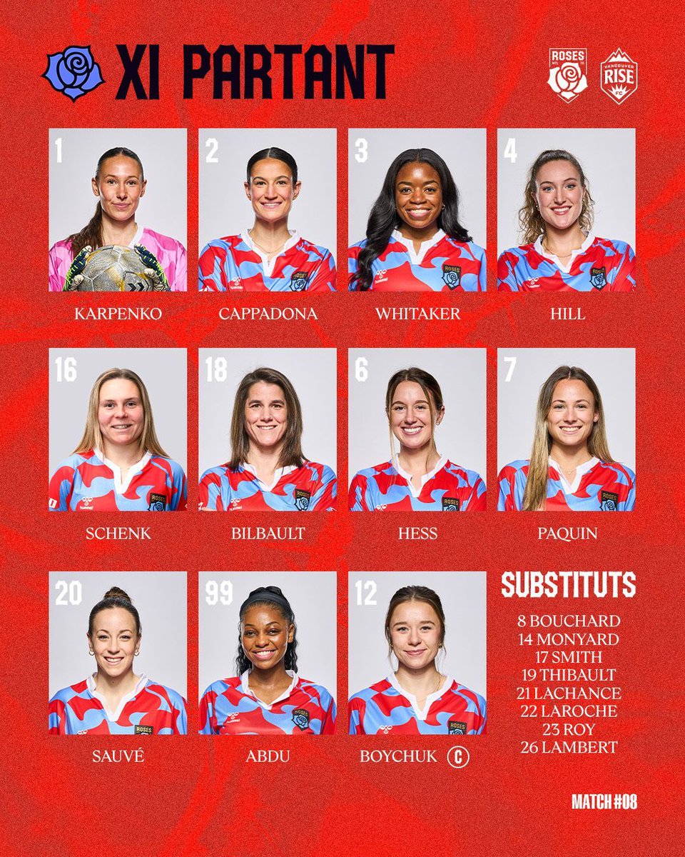 Roses de Montréal (@rosesmtlfc) on Twitter photo Des racines solides 🌱
Voici notre XI partant contre <a href="/VancouverRiseFC/">Vancouver Rise FC</a> , pour notre match Les Roses d’ici présenté par Rosefellow
Our strong roots 🌱
Our starting XI versus <a href="/VancouverRiseFC/">Vancouver Rise FC</a> , for our Homegrown Roses match presented by Rosefellow Des racines solides 🌱
Voici notre XI partant contre <a href="/VancouverRiseFC/">Vancouver Rise FC</a> , pour notre match Les Roses d’ici présenté par Rosefellow
Our strong roots 🌱
Our starting XI versus <a href="/VancouverRiseFC/">Vancouver Rise FC</a> , for our Homegrown Roses match presented by Rosefellow