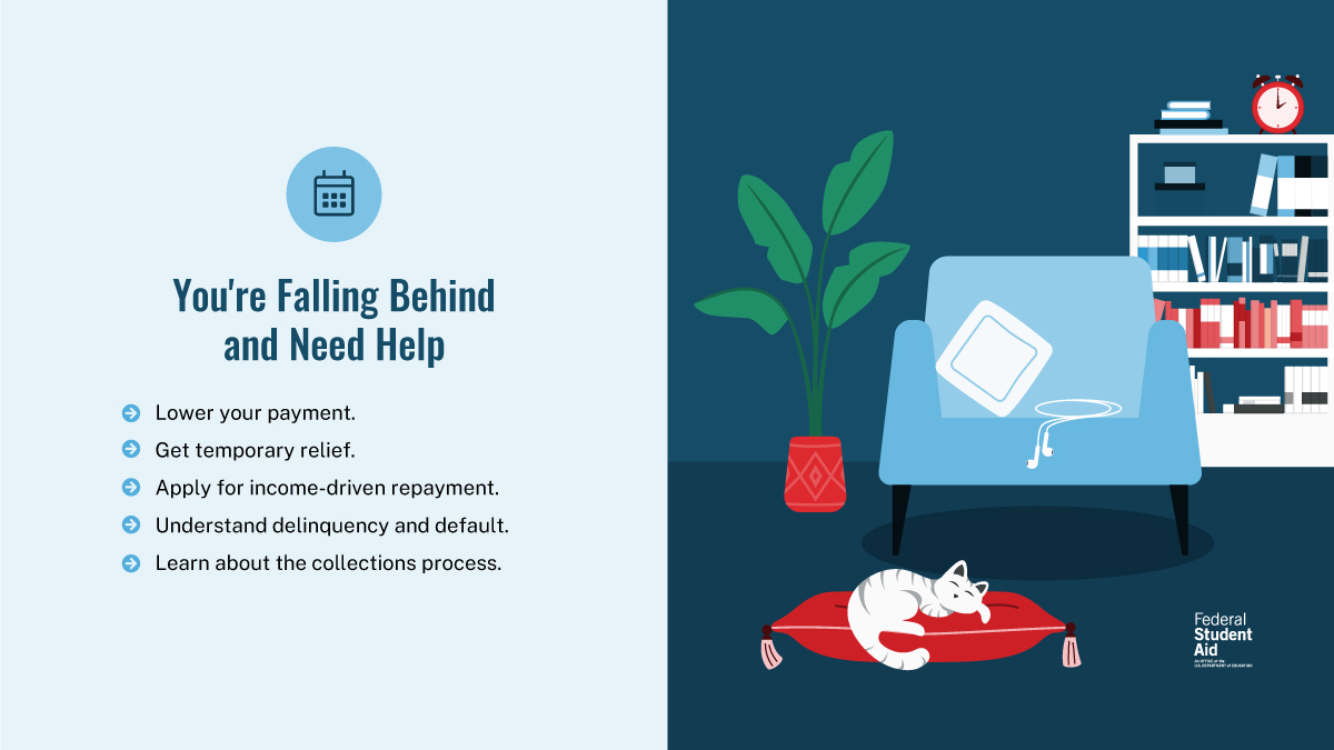 FAFSA's tweet image. Whether you're making your student loan payments, exploring different repayment plans, or looking for help managing your loans, we have the information you need: StudentAid.gov/h/manage-loans